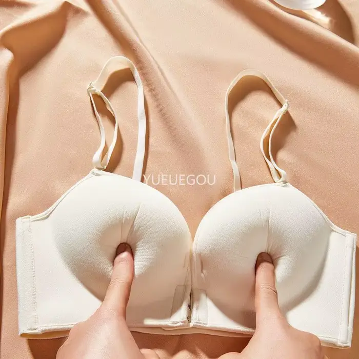 Push-up podprsenka s extrémnym predným uzáverom 10 cm pre malé prsia, ultra hrubé polstrovanie, plisovaný golier, sexy spodná bielizeň s ponorným výstrihom, bez chrbta, bez ramienok, vertikálny výťah