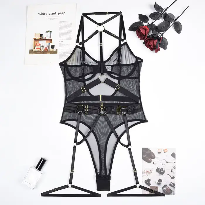 Nouvelle Lingerie Sexy pour Femme, Body Sculptant en Maille Transparente à Bretelles, avec Armatures