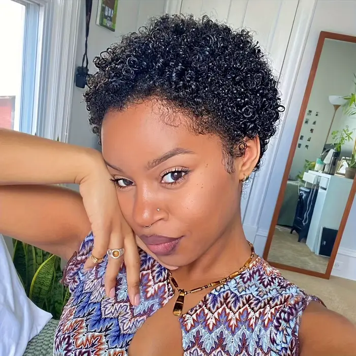 Perruque Glamorous Vague Crépue Afro Pixie Pour Femme Occasions Spéciales Cheveux Humains