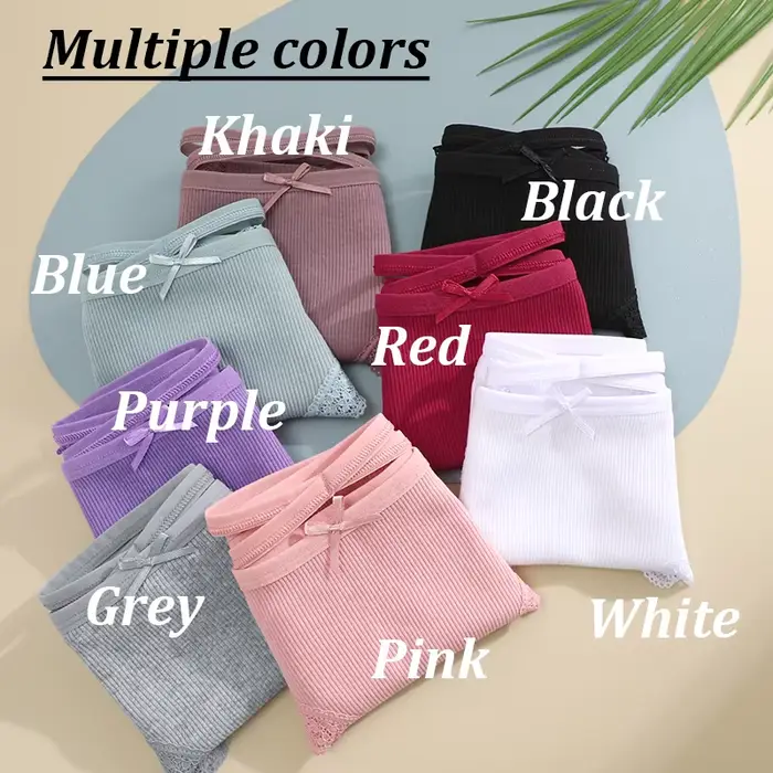 3 kusy / set Dámske bavlnené nohavičky Sexy nízke páse čipky brazílske nohavičky duté von mäkké priedušné spodné prádlo žena luk spodná bielizeň S-XL