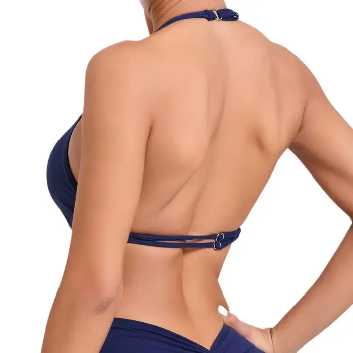 Dámska nude športová podprsenka s nastaviteľným popruhom na krk pre jogu, beh, fitness a športové aktivity