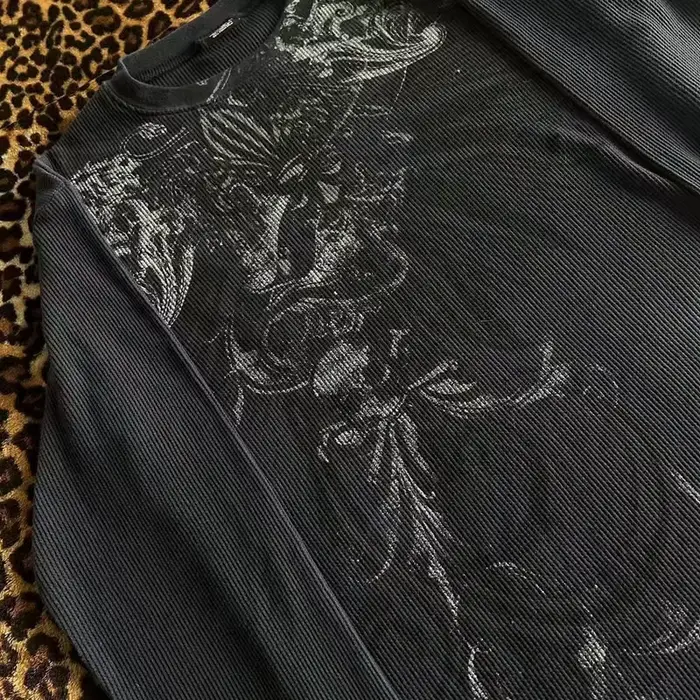 Y2K Hottie Grunge Cyber Mall Goth Termické tričko s lebkami
