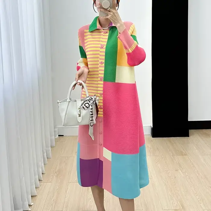 Robe plissée imprimée Ata Yake pour femmes, robes mi-longues, adt et élégantes, nouveaux vêtements à