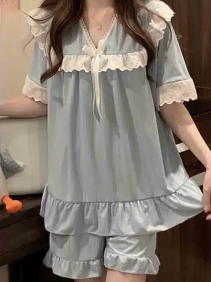 Pyjamas pour femmes en coton et polyester, style japonais vintage, coupe ample, courte jupe, couleurs vives, pour les nuits chaudes d'été, relaxation et mode