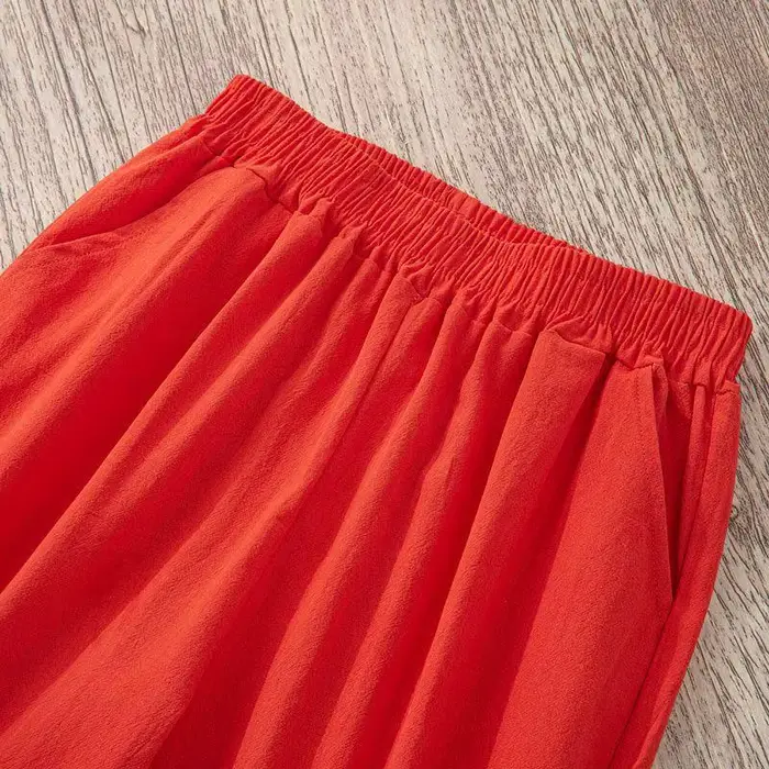 Femmes été décontracté ample Harem taille élastique coton lin pantalon neuvième pantalon