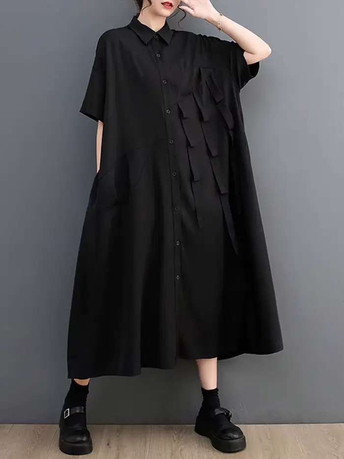 Robe Chemise Décontractée à Manches Courtes pour Femme, Vêtement Élégant et Vintage, à la Mode, Nouv