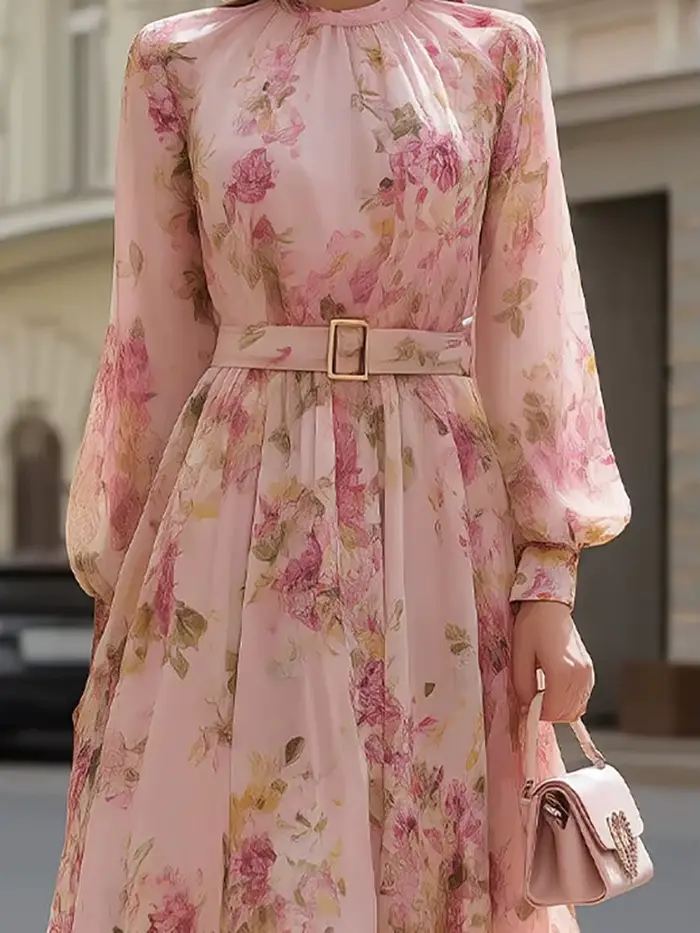 Elegantné dlhé šaty s patchworkovou potlačou pre ženy