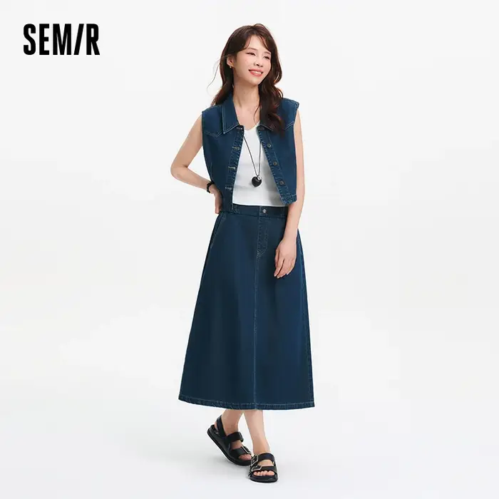 Ensemble jupe et chemise sans manches rétro à col revers pour femme Semir 2026 – Style décontracté u