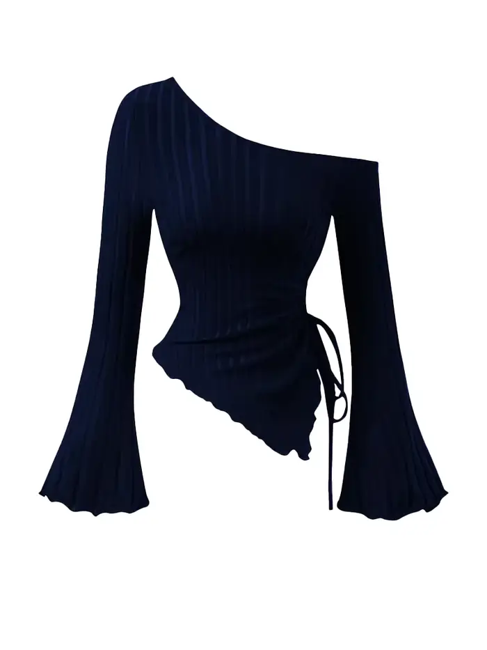 T-shirt manches longues pour femmes, épaules dénudées, coupe cintrée, décontracté, style de rue, asy