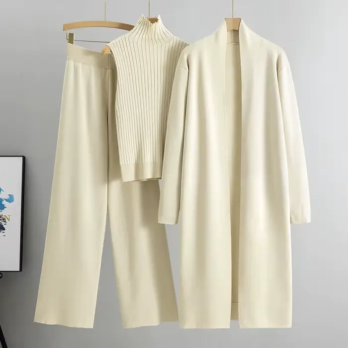 Printemps automne 3 pièces femmes Cardigan survêtements mode tricoté pantalon ensemble dames pull co