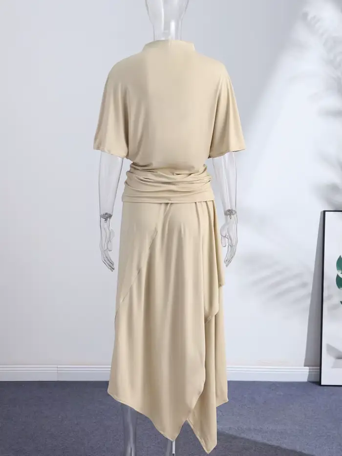 Elegantný set asymetrickej košele a sukne pre ženy – Jednofarebné