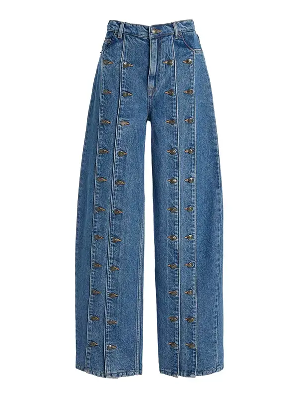 Dámske elegantné džínsy s gombíkmi jar/jeseň 2025 novinka Vintage Denim Dlhé