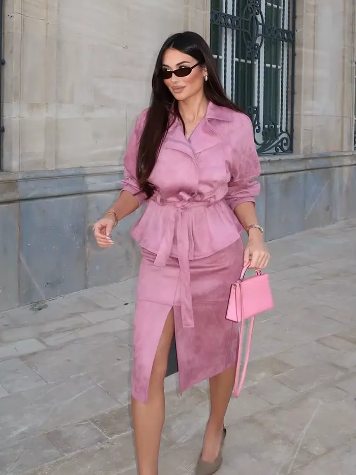 HH 2026 Nouvelle Collection Femme : Ensemble Élégant Veste Courte Unie à Fermeture Éclair Asymétriqu