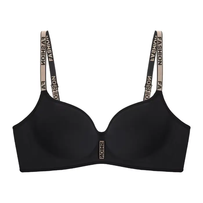 Soutien-gorge sans fil en velours avec coussinets épais et lettres anglaises pour femme, anti-affais