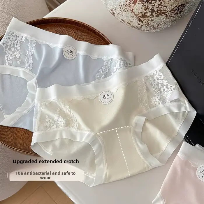 Lot de 5 culottes respirantes pour femmes, antibactériennes 10A, style vintage, dentelle ajourée, pa