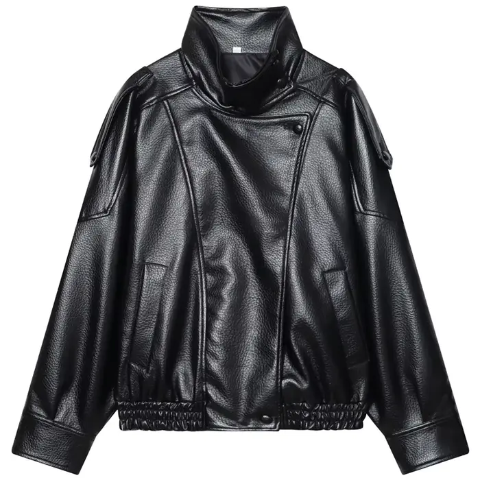 HXAO Faux cuir noir vestes pour femme nouveauté recadrée surdimensionné Bomber veste fermeture éclai