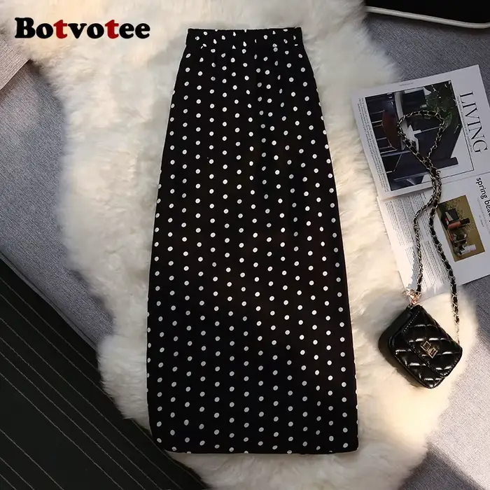 Botvotee Sexy Vintage Bodkovaná trumpeta sukňa Midi pre ženy s elastickým chrbtom