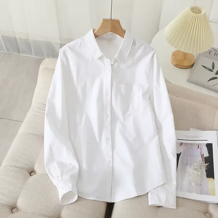 Chemise Oxford décontractée en coton pour femmes, chemisier et hauts de bonne qualité, chemises à ra