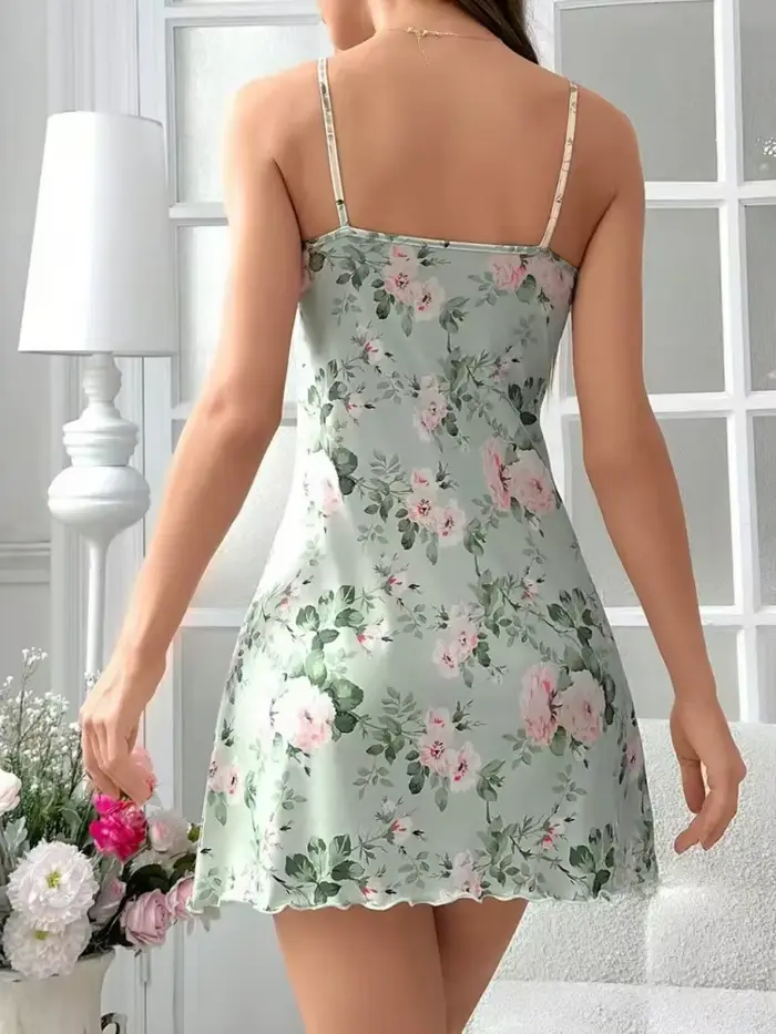 Letná zelená vintage kvetinová nočná košeľa pre ženy