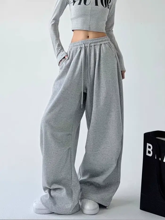 Y2K Harajuku široké nohavice na jogging pre ženy Streetwear Baggy oversized sivé športové