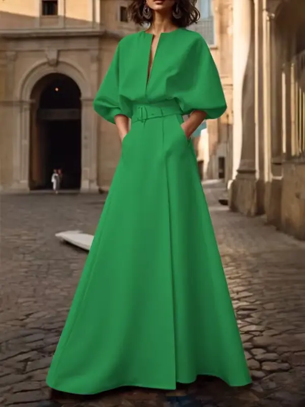 Americké šaty retro široký výstrih V polyester elastan pre ženy špeciálne príležitosti jarné leto