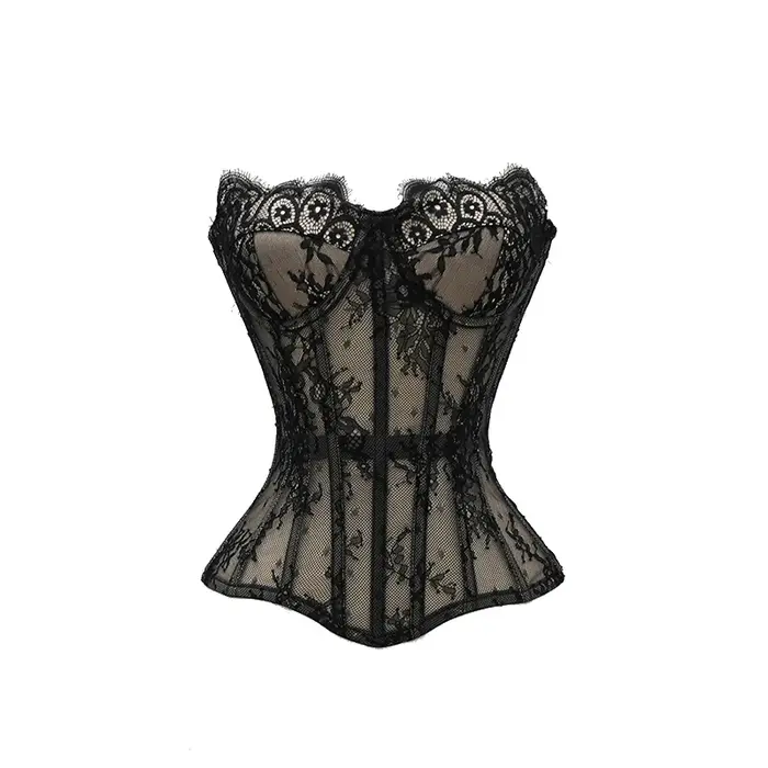 Bustier en nylon et élasthanne avec dentelle florale pour femmes, corsage sexy à lacets, élégant et sophistiqué pour occasions spéciales