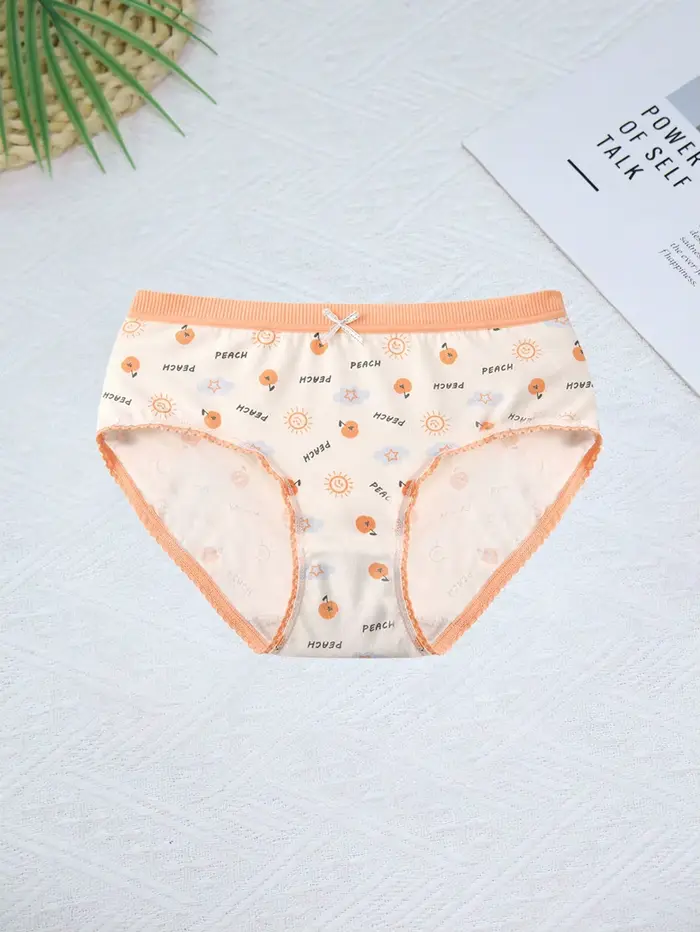 Lot de 6 culottes en coton imprimées mignonnes pour femmes, culottes confortables sans couture à taille mi-haute, décontractées et sportives