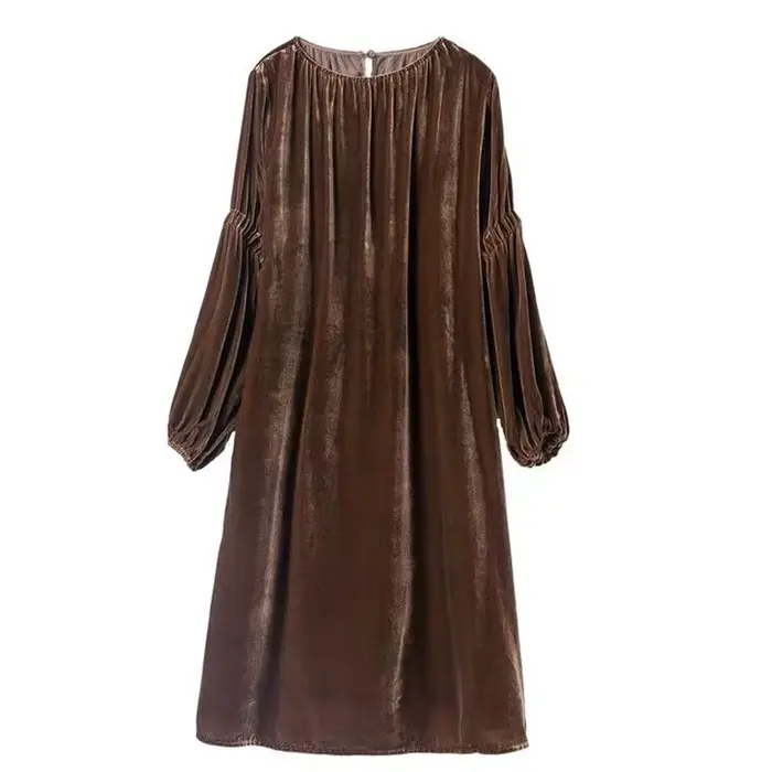 Robe de soirée élégante 2026, style vintage, manches lanternes, en velours, pour femme, collection a