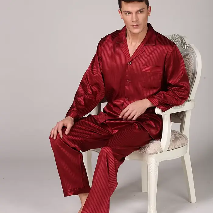 Vêtements de nuit hommes noir vêtements de nuit à manches longues pyjamas costume de couchage pour hommes vêtements de maison pyjamas en soie pour hommes vêtements de nuit hommes pyjama ensemble
