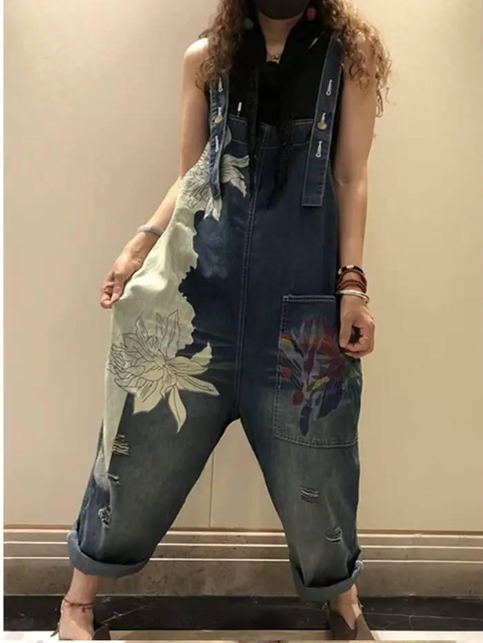 Amax luluE 2025 kórejská móda jar žena potlač Denim overal dámy Vintage Džínsy ležérne ženy nohavice