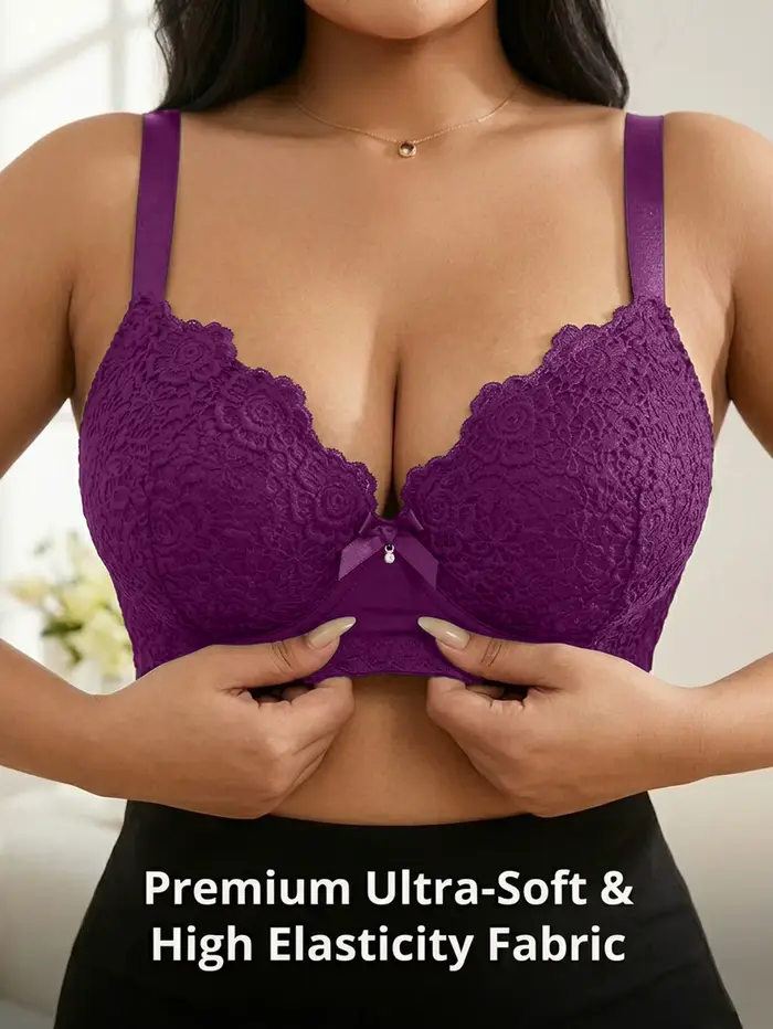 Soutien-gorge push-up en dentelle pour femme grande taille avec armatures, maintien latéral anti-aff