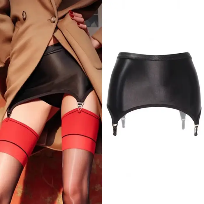 Jarretières vintage noires pour femmes, lingerie élastique sexy, jarretières brillantes à l'huile, boîte de nuit, clips métalliques, mini-jupe, pole dance, tenue de soirée