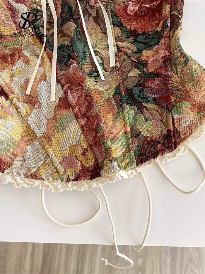 Haut Vintage Corset Imprimé Dentelle pour Femmes Occasions Spéciales Sorties Nocturnes Mode Élégante