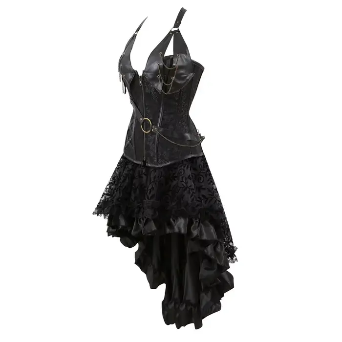 Hnedá pirátska korzetová šaty Steampunk z kože