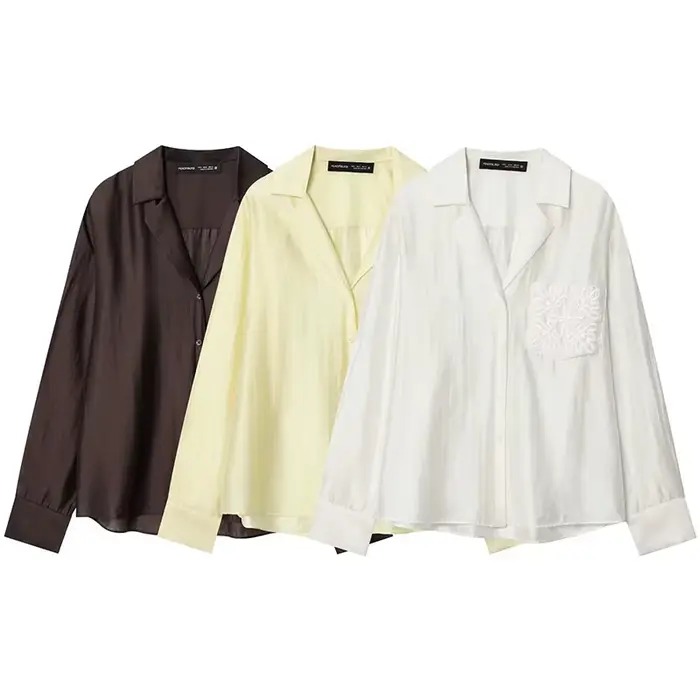 Chemise Nové jarné košele 2026 pour femme, chemisiers polyester décontractés et élégants, col en V, ajustement lâche, automne-hiver, occasionnel, confortable