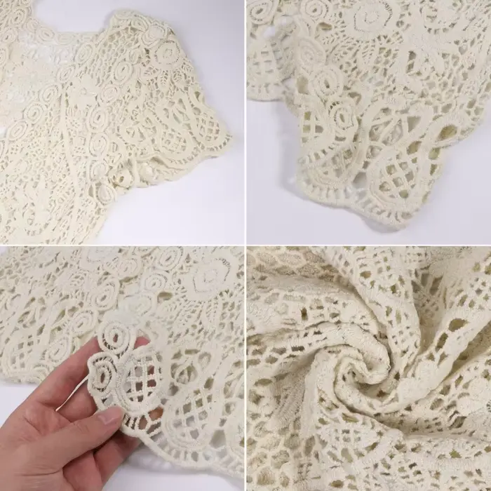 Femmes manches courtes Crochet haussements d'épaules évider fleur dentelle ouvert devant recadrée Ca