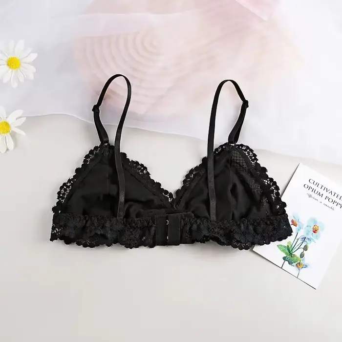 Soutien-gorge en dentelle sexy sans armature dos nu tricoté ultra-mince pour femmes lingerie push-up élégante occasions spéciales