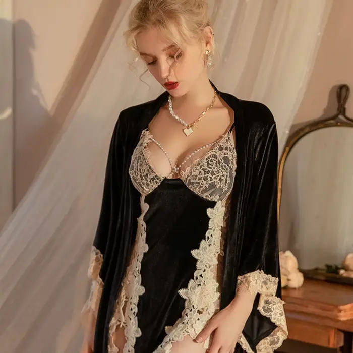 Pyjama de nuit féminin en velours polyester élégant et confortable pour automne et hiver occasions spéciales
