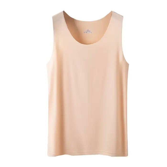 Débardeur sans couture en soie glacée pour femmes, maillot de corps simple, col rond, sans manches, 