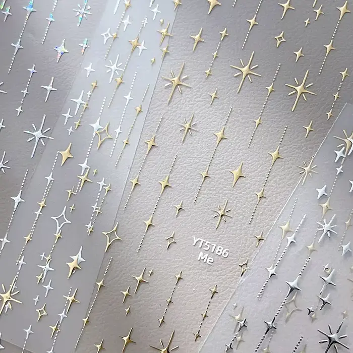 Zlaté a strieborné Starlight Laser trblietavé hviezdy bronzujúce kamienky úľava Nail Art dekorácie nálepky manikúra