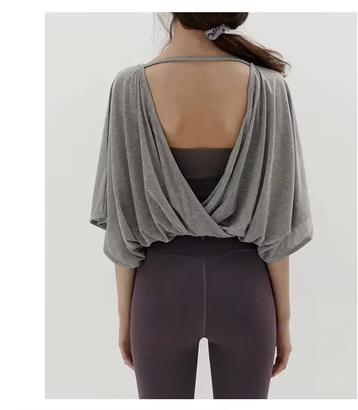 Nouveau T-shirt Oversize Femme Été 2026 – Dos Nu Sexy, Découpes Tendance, Streetwear, Yoga, Course à