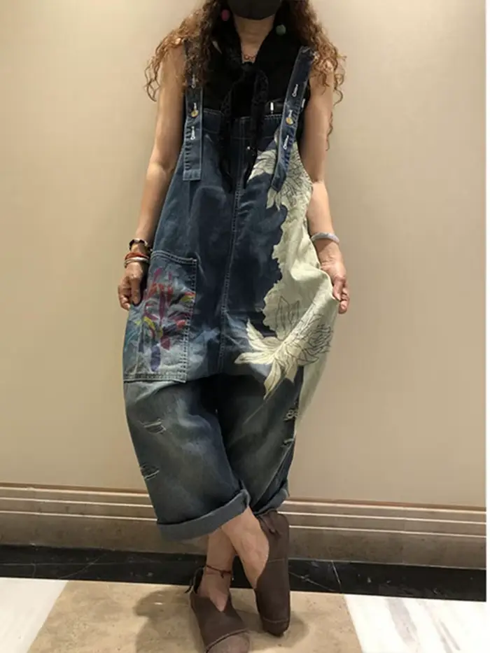 Amax luluE 2025 kórejská móda jar žena potlač Denim overal dámy Vintage Džínsy ležérne ženy nohavice