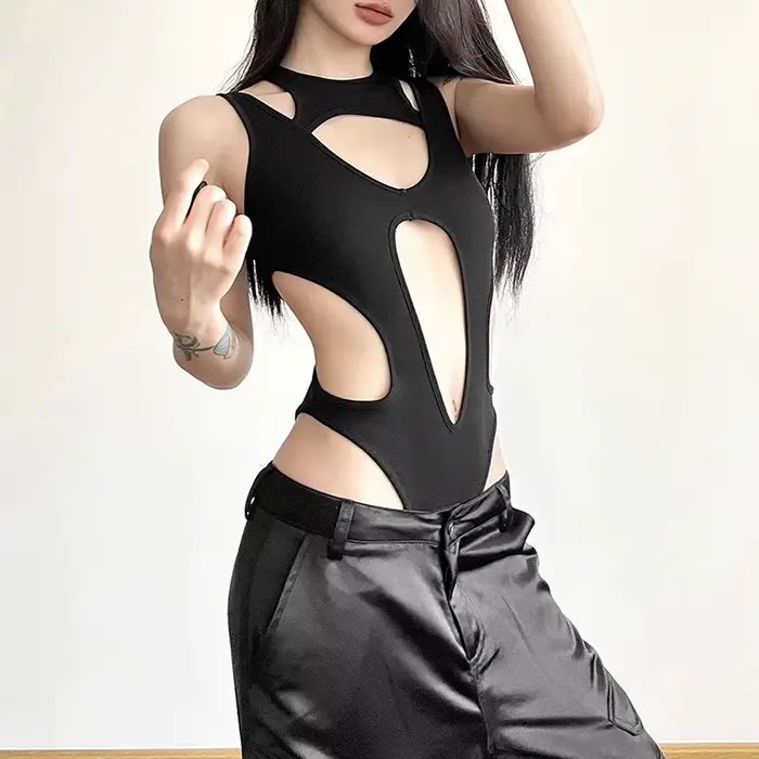 Gotické prelamované body pre ženy, Sexy, Techwear, Y2k móda, Patchwork, Grunge topy, bez chrbta, vysoký strih, Slim