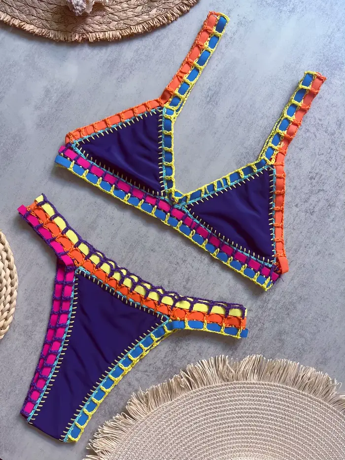 Bikini Noir au Crochet 2026 – Maillot de Bain Sexy pour Femme, Ensemble Micro Bikini Bandeau, Tenue 
