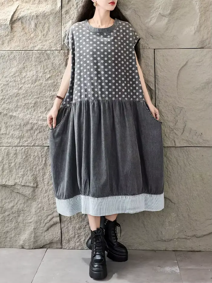 Amax LuluE 2026 Robes d'été amples pour femmes, style vintage classique à pois, design japonais, col