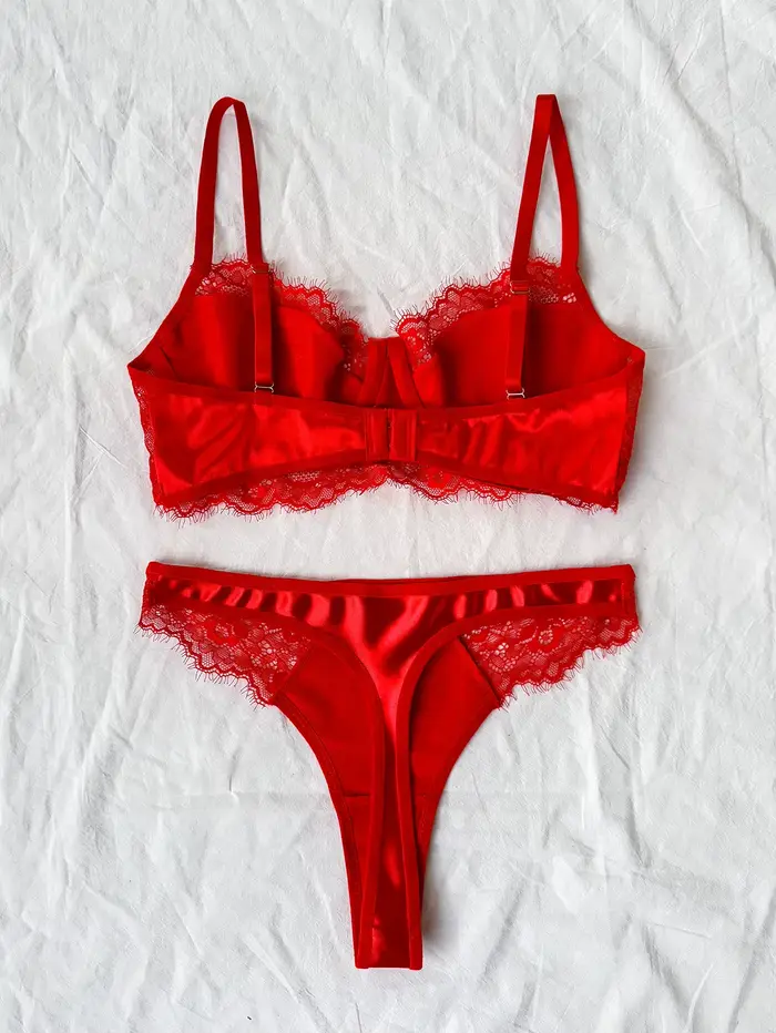 Ensemble de lingerie sexy pour femmes en polyester et élasthanne soutien-gorge non rembourré à armatures et slip brésilien occassions spéciales