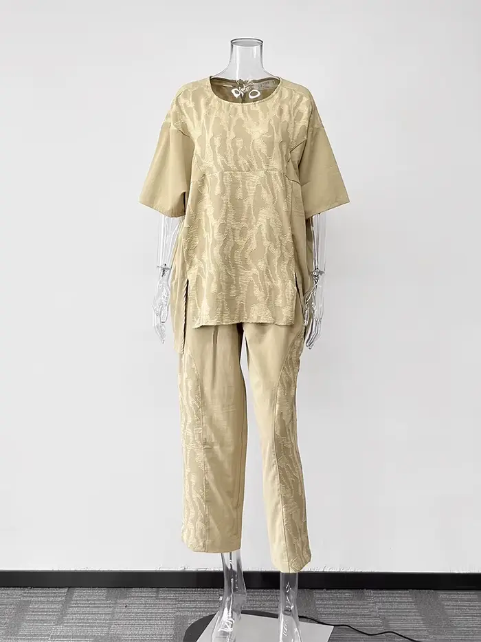 WXOY Ensemble pyjama 2 pièces pour femme, vêtements de nuit jacquard, coupe ample, couvre-hanches, c