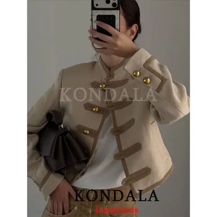 KONDALA – Novinka Štýlový Ležérny: Krátke Khaki Bundy s Vreckami pre Ženy