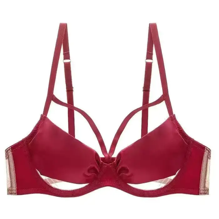 Soutien-Gorge Respirant Anti-Affaissement et Rétractable pour Femme, Sous-Vêtements Rouges, Gros Seins, Sexy, Ultra-Mince, Mariée, Mariage