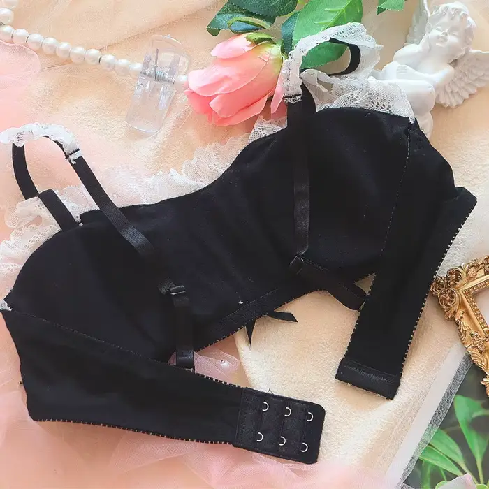 Čipka Lolita podprsenka bielizeň nastaviť retro štýl Kawaii čierna s motýlik pre dievčatá špeciálne príležitosti